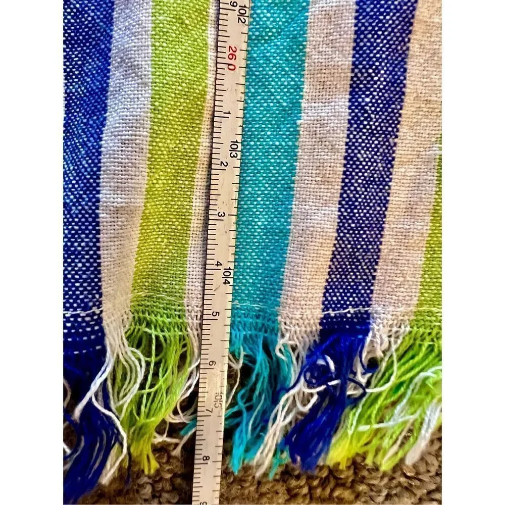 Max Studio Home Tablecloth Blue/Aqua/Green Striped Fringed 54 X 104 100% Cotton